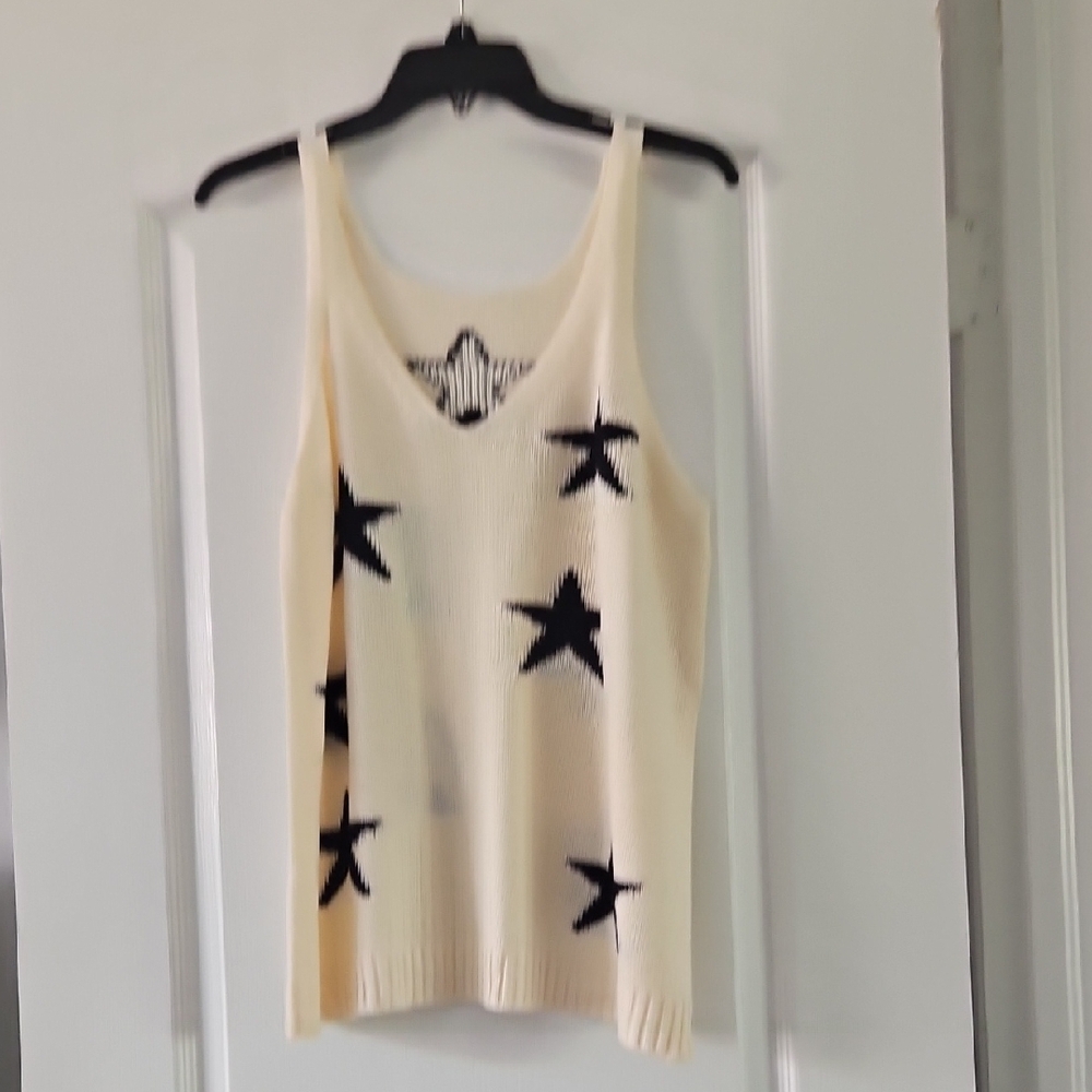 Star Patterned Cream Tank Top